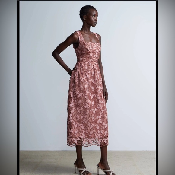 New York & Company Sleeveless Square Neck Floral Dress, XL, Red - Picture 4 of 5